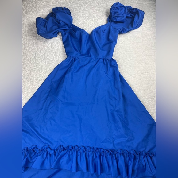 🔥Vintage ILGWU 1980s Blue Gown Ruffled Tiered Mermaid Dress Women Size 4 - Picture 7 of 17